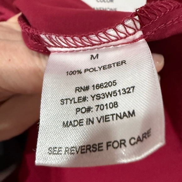 Lucky Brand Satin Feel Long Sleeve Dress Tie Waist Midi Red Burgundy Size Medium - Picture 4 of 7